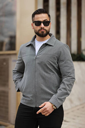 İnce Çizgili Kırışmaz Gofre Kumaş Mevsimlik Ceket