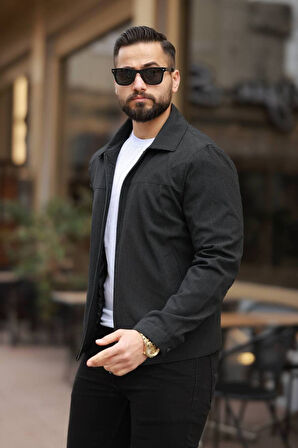 İnce Çizgili Kırışmaz Gofre Kumaş Mevsimlik Ceket