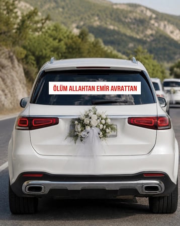 Ölüm Allahtan Emir Evrattan  Araba Arkası konvoy Yazısı – 100 × 15 cm