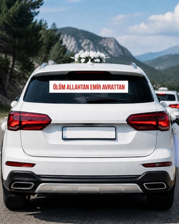 Ölüm Allahtan Emir Evrattan  Araba Arkası konvoy Yazısı – 100 × 15 cm
