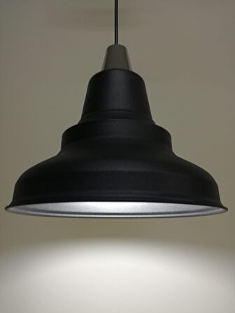 Retro Metal Sarkıt Avize Rustik Tekli Sarkıt Siyah İçi Beyaz Cafe Mutfak Aydınlatma