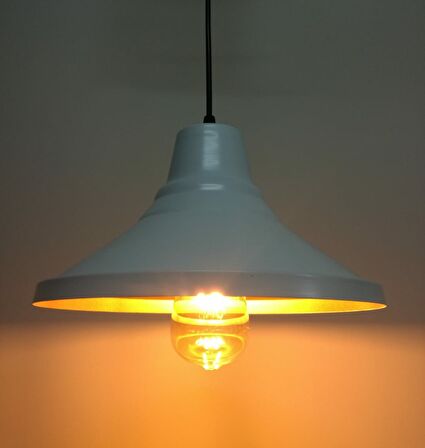 Retro Metal Sarkıt Avize Rustik Tekli Sarkıt Beyaz İçi Sarı Cafe Mutfak Aydınlatma