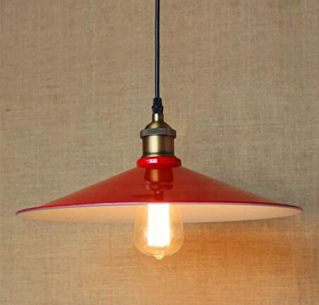 Retro Metal Sarkıt Avize Rustik Tekli Kırmızı İçi Beyaz Sarkıt Cafe Mutfak Aydınlatma