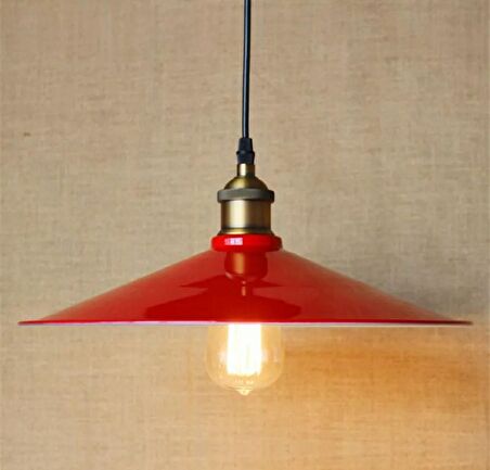 Retro Metal Sarkıt Avize Rustik Tekli Kırmızı İçi Beyaz Sarkıt Cafe Mutfak Aydınlatma