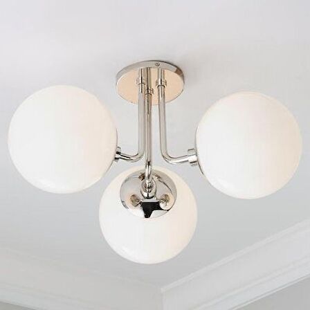 Rsylight Metal Modern Krom Kaplama Tavan Plofyoner 3 Lü Opal Camlı Avize 