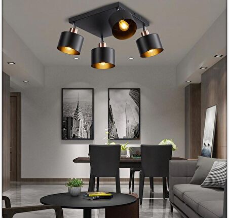 Rsylight Retro Metal 180 Derece Hareketli 4 Lü Kare Dekorarif Tavan Plofyoner Avize