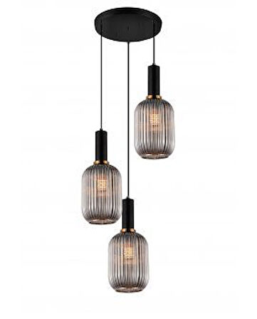 Rsylight Rustik Dekoratif Metal Modern Yuvarlak Siyah Bal Opal Camlı 3 lü Avize 