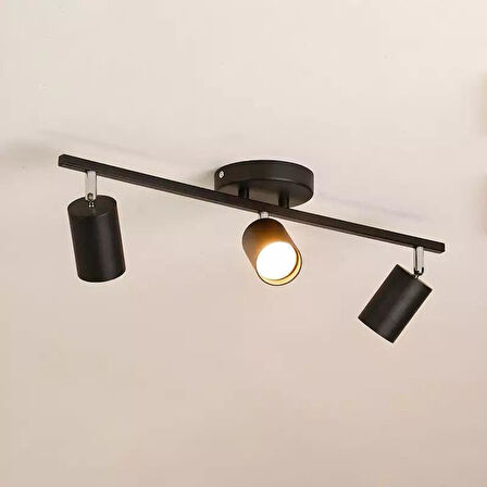 Rsylight Retro Metal Siyah 3 Lü 180 Derece Hareketli Led Spot Avize Beyaz Ampullü