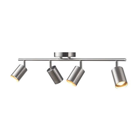 Rsylight Retro İnox Kaplama 180 Derece Hareketli Modern Spor 4 Lü Led Spot Avize Beyaz Ampullü