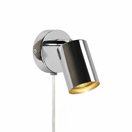 Rsylight Metal Mafsallı Krom Spot Armatür Aplik Kablolu Fişli Beyaz Led Ampullü