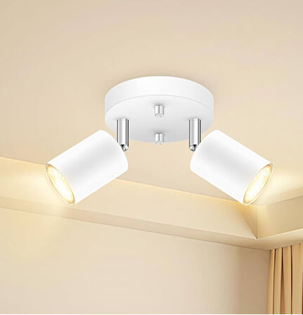 Rsylight Retro Beyaz Metal 2 Li Led spot Tavan Plofyoner 180 Derece Hareketli Günışığı Ampullü