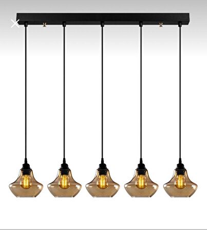Rsylight Retro Metal Masa Üstü Dekoratif Rustik 5 Li Siyah  Bal Camlı Sıralı Avize 
