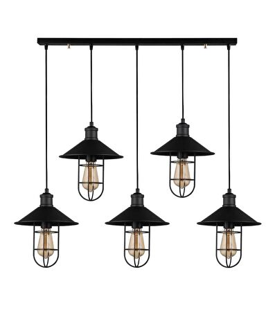 Rsylight Retro Rustik Metal Masa Üstü Dekoratif  Kafesli 5 Li Siyah Sıralı Avize 