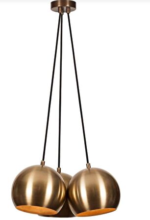 Rsylight Metal Modern Rustik Retro Eskitme Kaplama Yuvarlak 3 Lü Opal Camlı Sarkıt Avize 