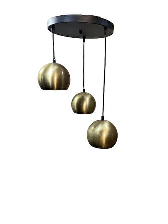 Rsylight Metal Modern Rustik Retro Eskitme Kaplama Yuvarlak 3 Lü Ledli Günışığı Ampullü Sarkıt Avize 
