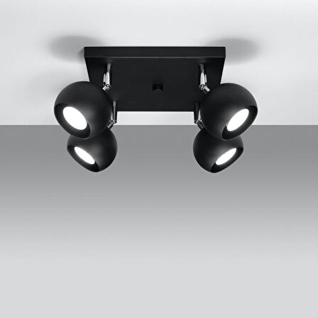 Rsylight Retro Siyah Kare 180 Derece Hareketli Modern Spor 4 Lü Led Spot Avize Günışığı Ampullü