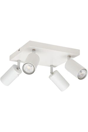 Rsylight Retro Beyaz Kare 180 Derece Hareketli Modern Spor 4 Lü Led Spot Avize Günışığı Ampullü