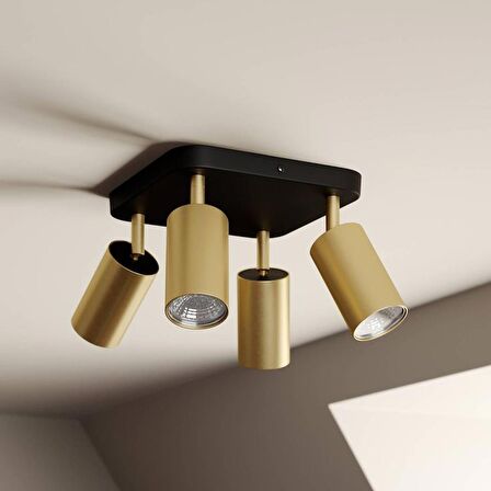 Rsylight Retro Siyah Eskitme Kare 180 Derece Hareketli Modern Spor 4 Lü Led Spot Avize Günışığı Ampullü