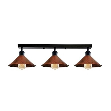 Rsylight Retro Rustik Metal Masa Üstü 3 Lü Siyah Bakır Patinalı Sıralı Avize 60 cm