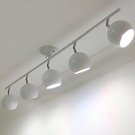 Rsylight Retro Beyaz 180 Derece Hareketli Modern Spor 5 Li Led spot Avize Günışığı Ampullü