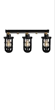 Rsylight Retro Metal Dekoratif Rustik Siyah 3 Lü Hareketli Mafsallı  Sarkıt Avize G:60 cm