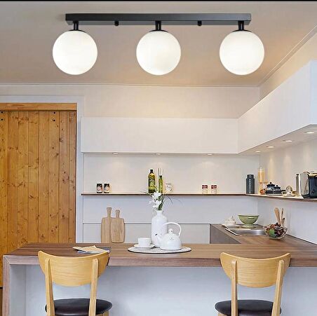 Rsylight Metal Modern Siyah Opal Camlı Tavan Plofyoner 3 LüTavan Avize 