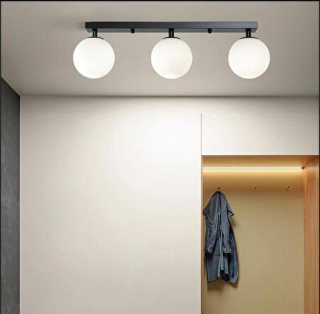 Rsylight Metal Modern Siyah Opal Camlı Tavan Plofyoner 3 LüTavan Avize 