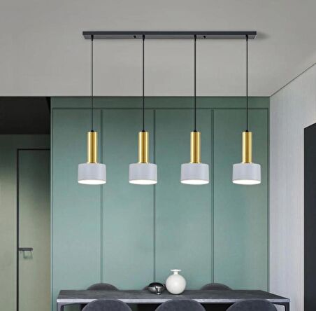 Rsylight Retro Metal Masa Üstü Dekoratif 4 Lü Beyaz Gold Sıralı Avize 