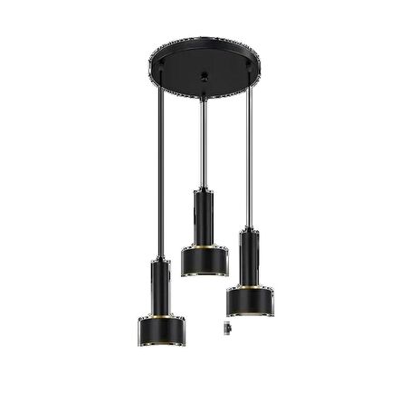 Rsylight Retro Metal Modern Dekoratif Rustik 3 Lü Siyah Avize 