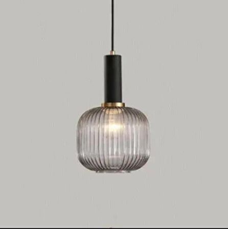 Rsylight Rustik Dekoratif Metal Modern Siyah Opal Füme Camlı Camlı Tekli  Avize 