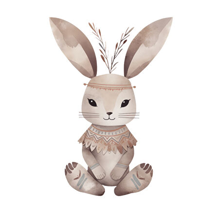 Etnik Desenli Uzun Kulaklı Tavşan Duvar Stickerı