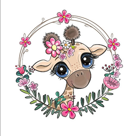Zürafa Çiçek Çerçeveli Duvar Stickerı