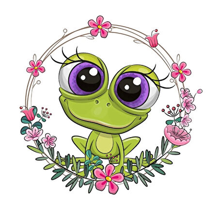 Kurbağa Çiçek Çerçeveli Duvar Stickerı