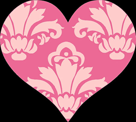 Koyu Pembe Damask Desenli Kalp Duvar Stickerı