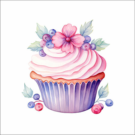 Çiçekli Cupcake Duvar Stickerı