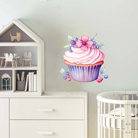 Çiçekli Cupcake Duvar Stickerı
