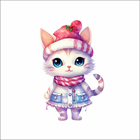 Pofuduk Şapkalı Kış Kedisi Duvar Stickerı