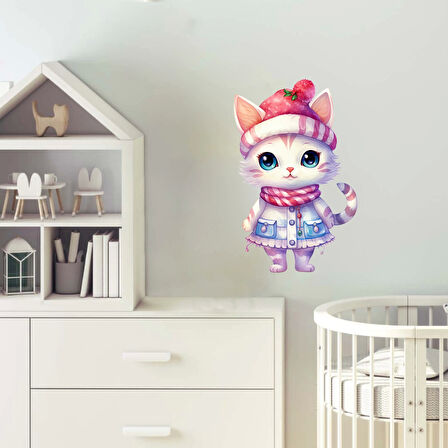 Pofuduk Şapkalı Kış Kedisi Duvar Stickerı