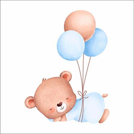 Uyuyan Ayıcık ve Balonlar Duvar Stickerı