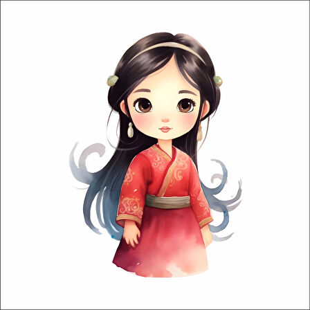 Geleneksel Elbiseli Tatlı Kız Duvar Sticker