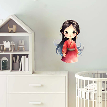 Geleneksel Elbiseli Tatlı Kız Duvar Sticker