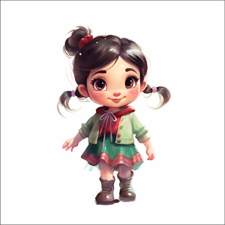 Çift Topuzlu Günlük Kız Çocuk Duvar Stickerı