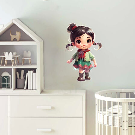 Çift Topuzlu Günlük Kız Çocuk Duvar Stickerı