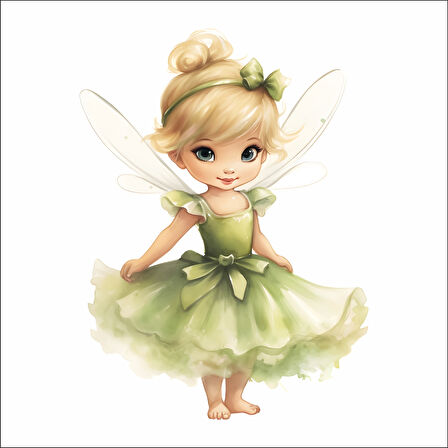 Yeşil Peri Kanatlı Kız Duvar Stickerı