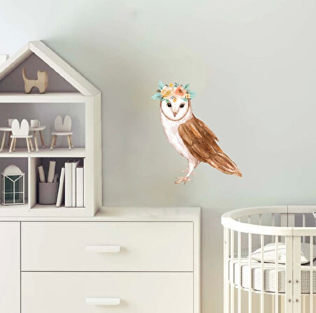 Çiçek Taçlı Baykuş Duvar Stickerı