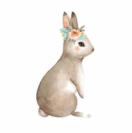 Çiçekli Tatlı Tavşan Duvar Stickerı