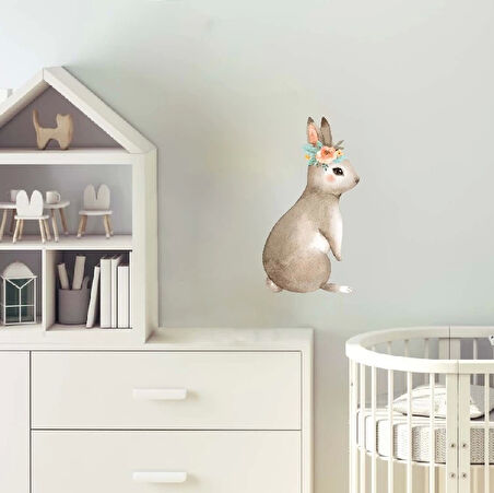 Çiçekli Tatlı Tavşan Duvar Stickerı