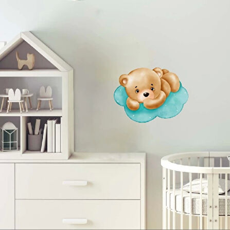 Mavi Bulut Üzerinde Yatan Ayıcık Duvar Stickerı