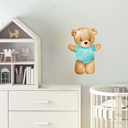 Mavi Tulumlu Ayakta Ayıcık Duvar Stickerı