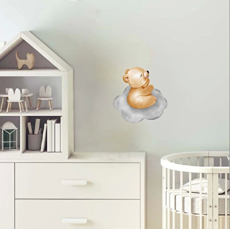 Gri Bulutta Oturan Ayıcık Duvar Stickerı
